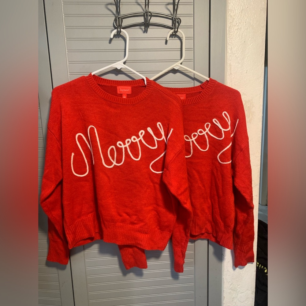 Joy Land  Set Of 2 RED Long Sleeve Knitted  Casual Fitted Sweater Size L & XL